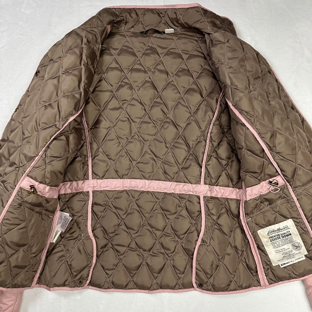 Eddie Bauer Premium Quilted Goose Down Puffer Jacket Pink Snap Flap Pockets Sz L - Picture 3 of 14
